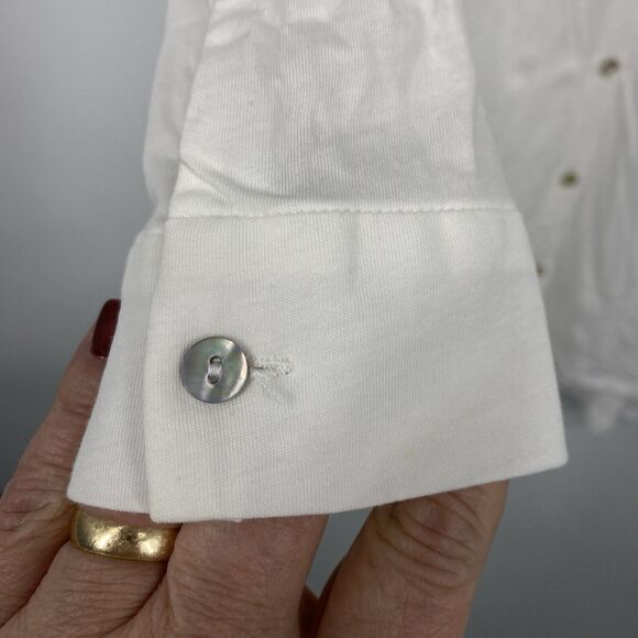 Eileen Fisher Button Up Tunic Top size XS Long Sleeve White High Low Hem - Picture 7 of 8